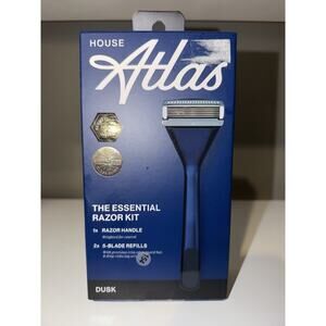 House of Atlas Essential 5-Blade Razor Kit for Men, Blue/Black, 2 Refills